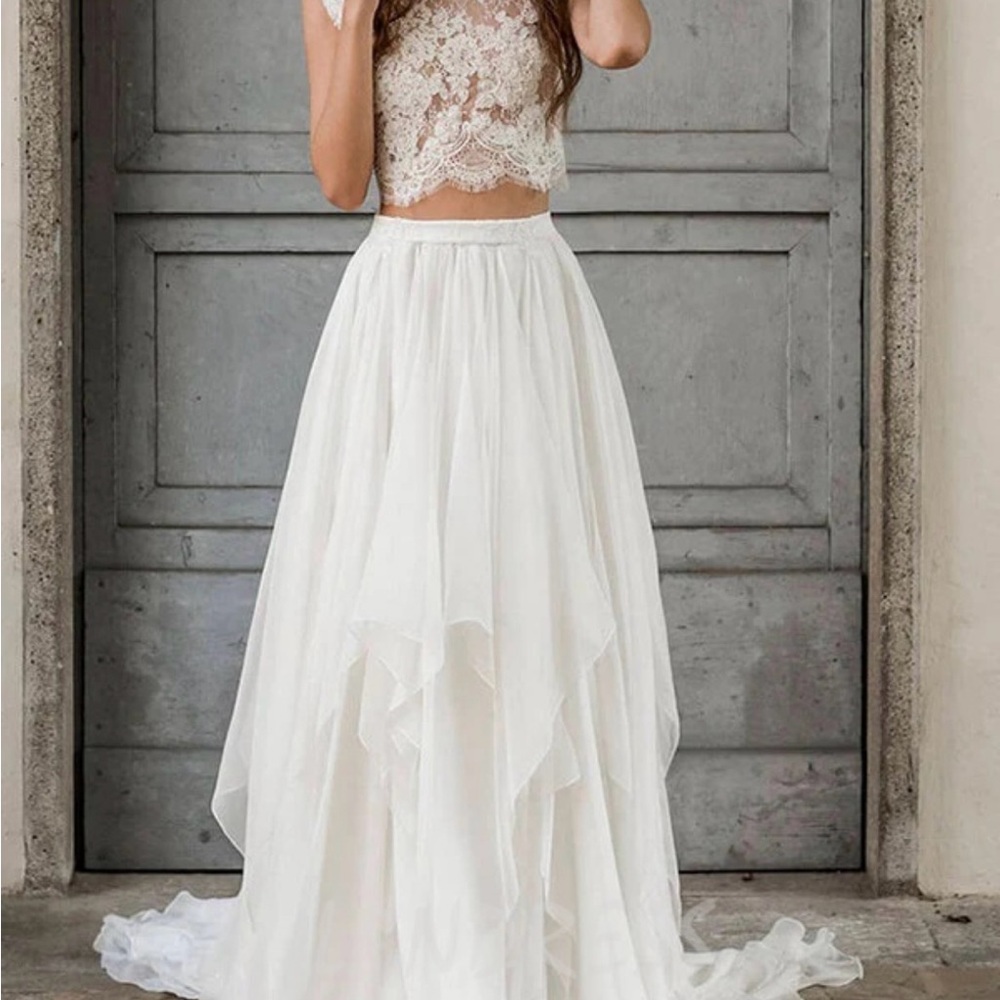 Elegant White Lace Two-Piece Dress Bohemian crop Wedding
